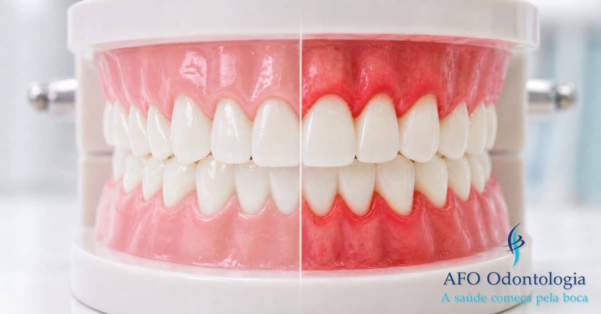 Gengiva inflamada avaliada em consulta de periodontia na AFO Odontologia em Taboão da Serra