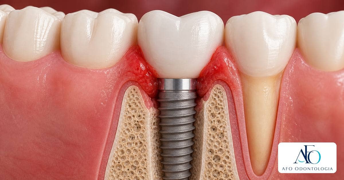 Ilustração educativa sobre Mucosite peri-implantar: sinais iniciais e cuidados