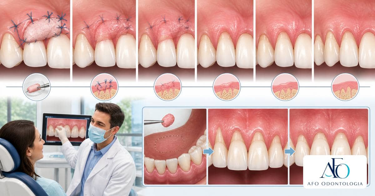 Ilustração educativa sobre Enxerto gengival: como costuma ser a recuperação