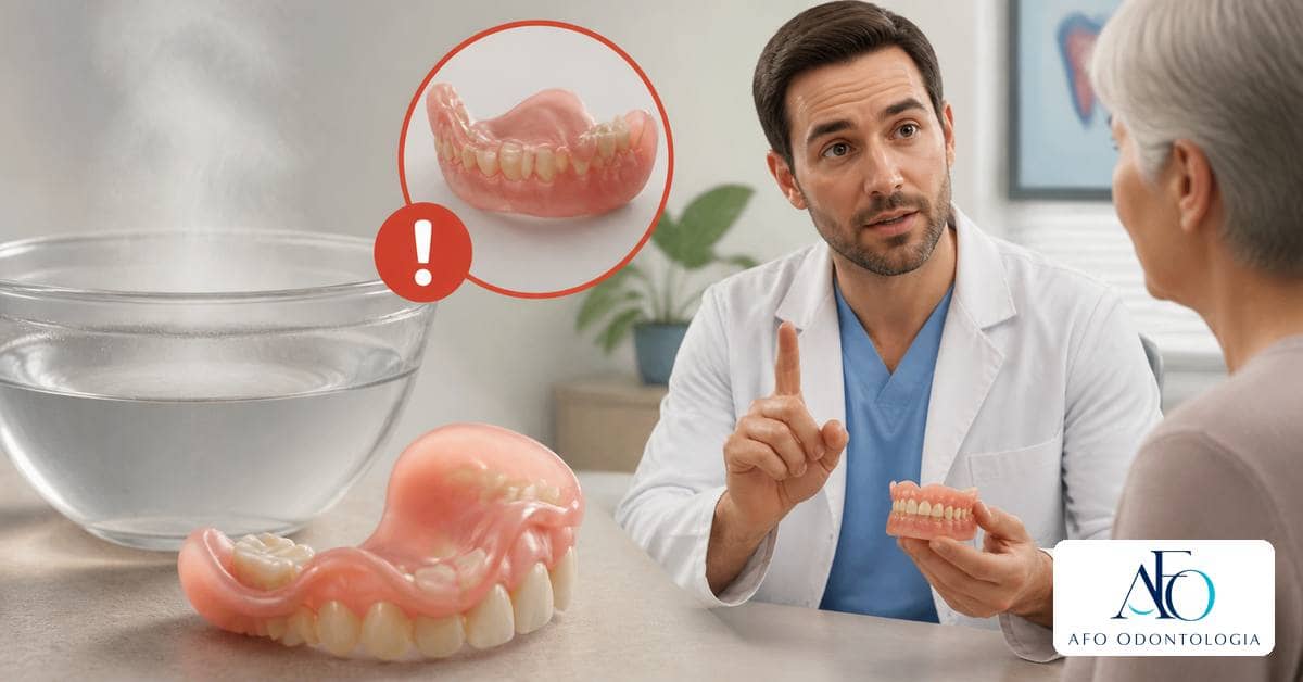 Ilustração para o artigo Prótese dentária deformou com água quente: o que fazer