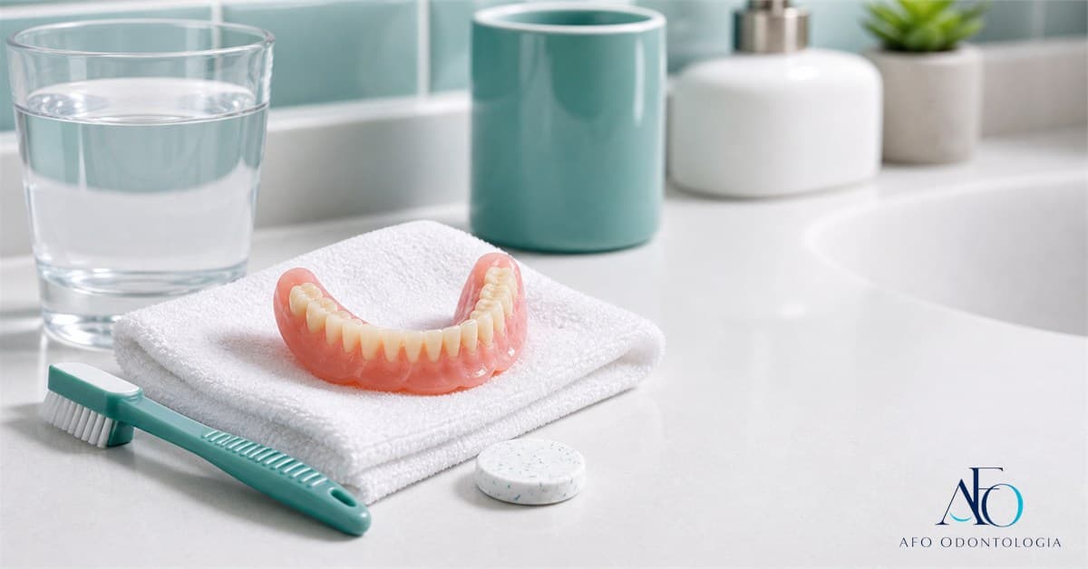 Prótese dentária removível com escova própria e copo de higienização em Taboão da Serra